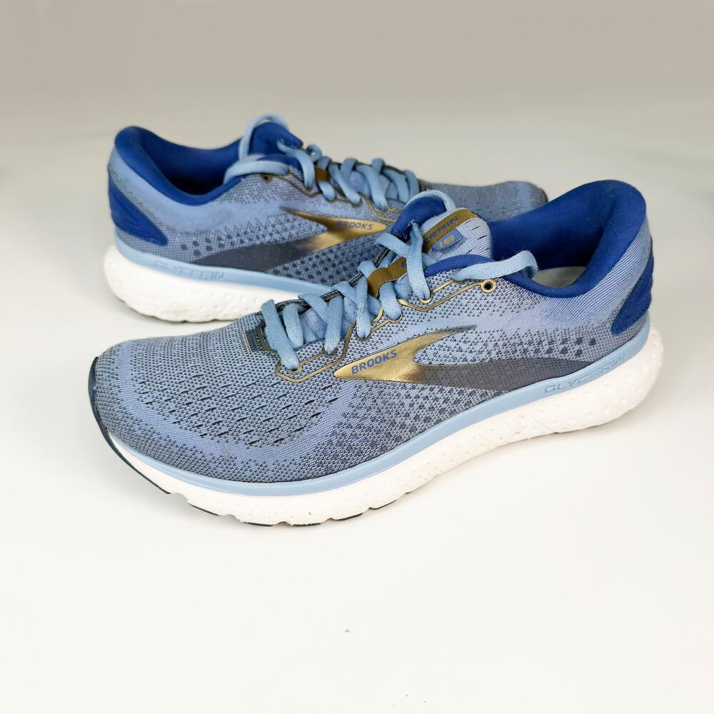 Brooks Glycerin 19 Running Sneakers Shoes Athletic Gym Blue Gold Women 8